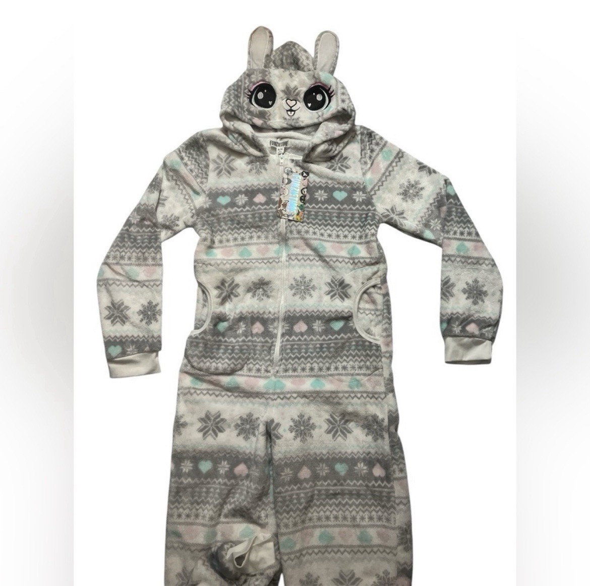 Adult One Piece Bodysuit Jumpsuit XL Hooded Animal Funzietime Multi-Color Fleece