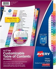 Avery 11125 Index Dividers,T/Contents,26 Tab,A-Z,3HP,8-1/2-Inch x11-Inch,1/ST,MI