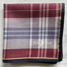 Vintage Handkerchief Cotton Dark Red Blue Tartan Plaid Classic Pocket Square 19"