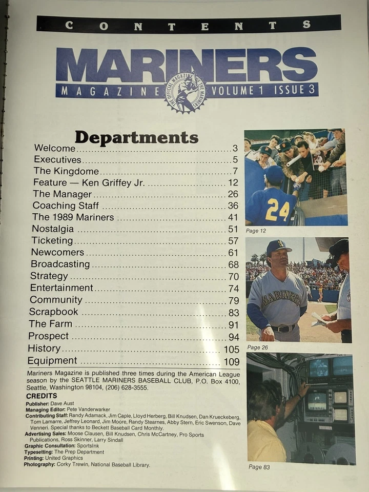 1989 年水手杂志第 1 卷第 3 版 Ken Griffey Jr 第一封面加格里菲 RC!  — 第 3/4 张图片