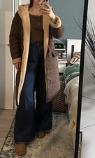 women double-faces fleece lined long puffer coat jacket midi long brown Size S