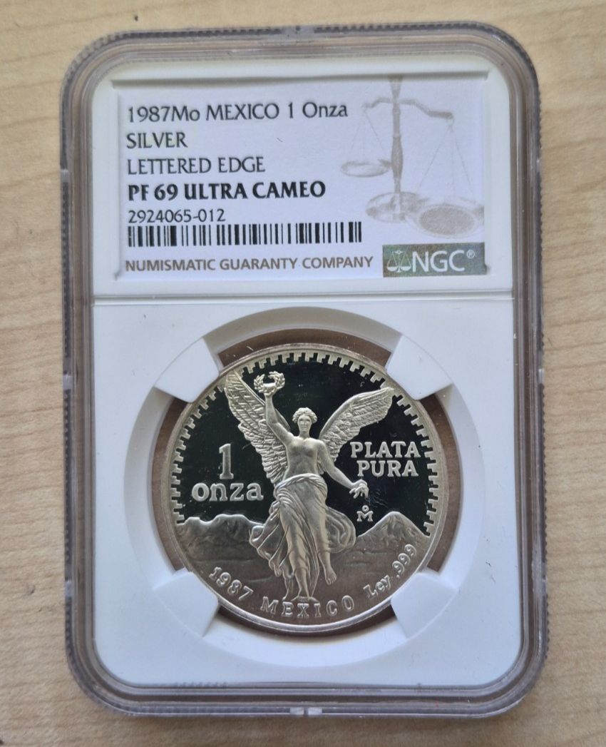 1987 Mo Mexico 1 Onza Proof Silver Libertad Lettered Edge NGC Pf69