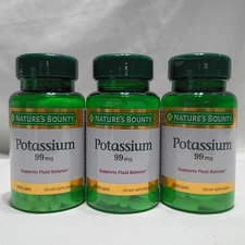 Nature's Bounty Potassium 99mg 100 Caplets x3 Bottles Exp: 05/2026