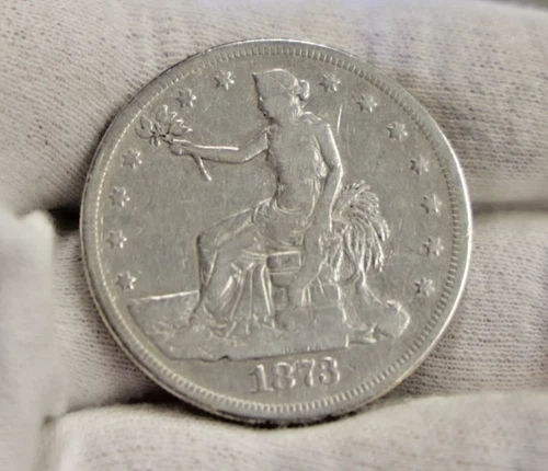 1873 US Trade Silver Dollar $1 Fine+ (Cleaned,Scratches)