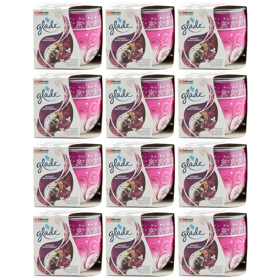 glade RADIANT FRESH BERRIES Duftkerze 12 x 120g mit ätherischen Ölen Beerenduft - Bild 1 von 1