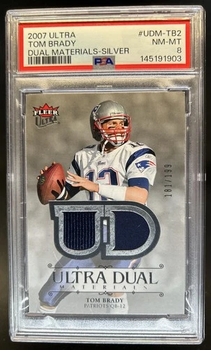 2007 Fleer Ultra Tom Brady Dual Materials Silver Jersey #/199 Patriots PSA 8