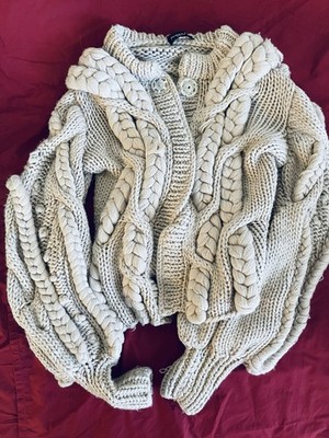 Patrizia Pepe Sweater Short Cardigan Beige Heavy Chunky knit Size 1