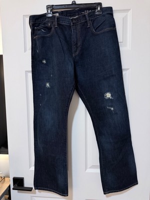 GAP Jeans Mens 36x30 Straight Fit Dark Wash Distressed Denim Blue Jeans