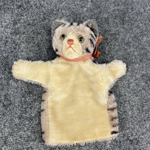 Vintage Steiff Tabby Cat Mohair Hand Puppet Germany, 8" No Tags Has Ear Button