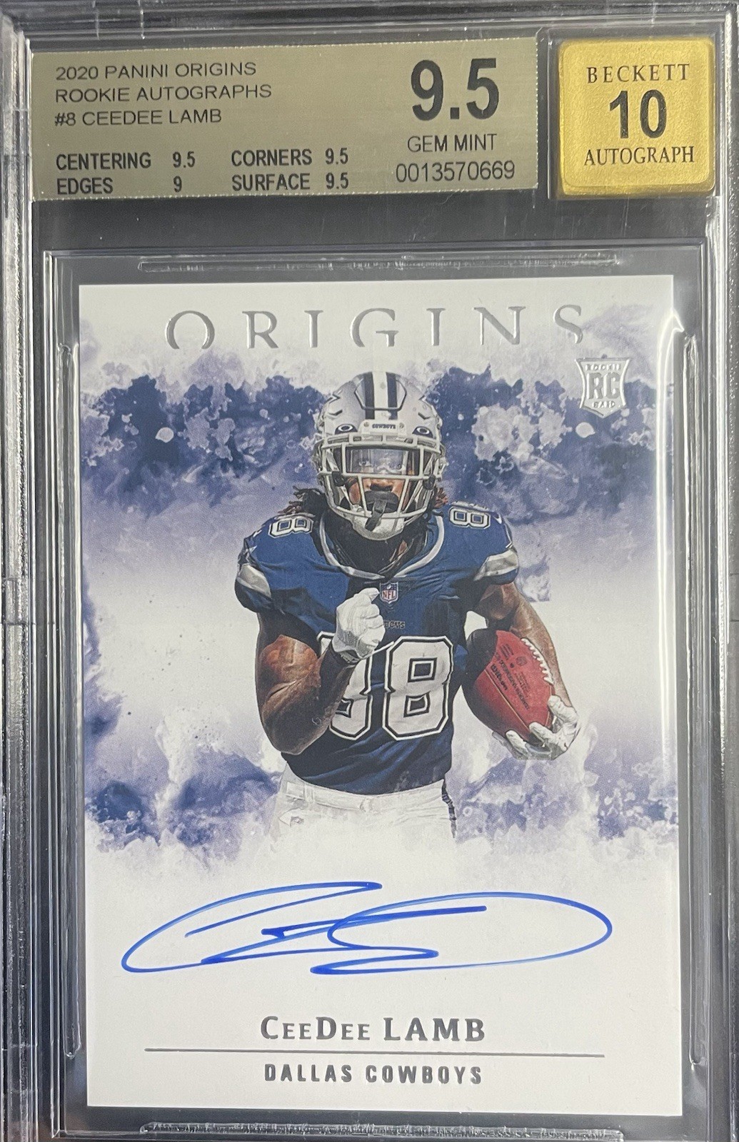 2020 Panini Origins - Rookie Autographs CeeDee Lamb BGS 9.5/10 On-Card AUTO Gem