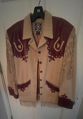 Double D Ranch Women s Suede Fringe Western Jacket Colorblock tan /rust M