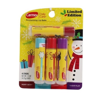 Carmex Daily Care Limited Edition Holiday Lip Balm   4 Stick Pack