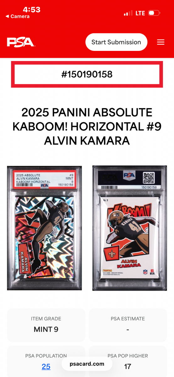 2025 Panini Absolute - Kaboom! Horizontal Alvin Kamara #9 for sale