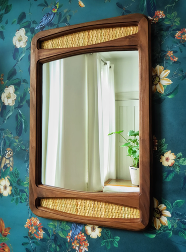 Walnut Mirror With Caning Accents - Mid Century Style - Picture 7 of 7