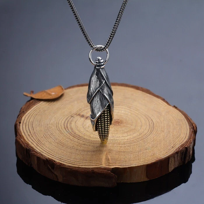 925 Sterling Silver Good Harvest Corn Cob Necklace Pendant Farmer Maize Charm - Image 2 of 4