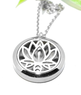 MEDAILLON ++ Edelstahl Duft Aroma Diffuser Therapie Pad LOTOS Kette Anhänger 