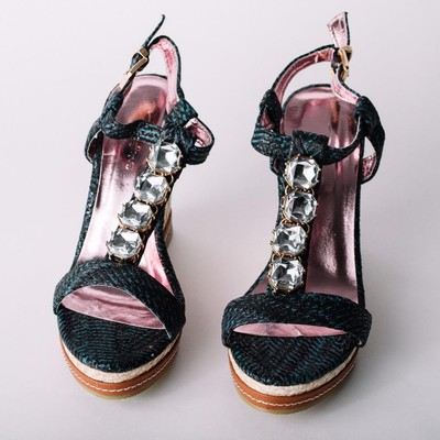 New Women's Passions Strappy Rhinestones Wedge Sandals Black | eBay