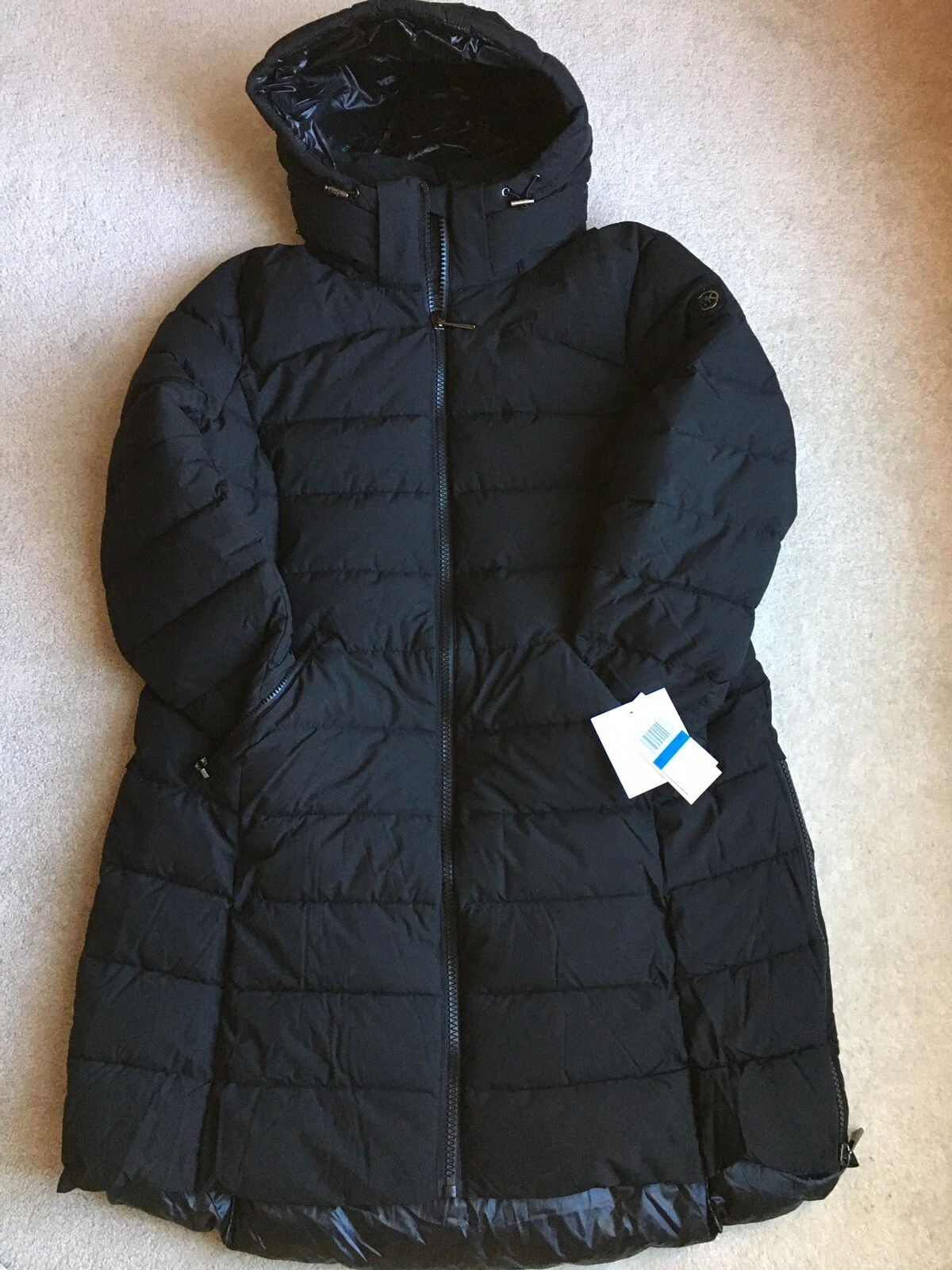 Michael Kors Cappotto Donna con Cappuccio Trapuntato Impermeabile Tampone XL Nero