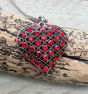 Statement Kette, Longkette, Lagenlook, XL Strass Herz, Strassherz, rot NEU