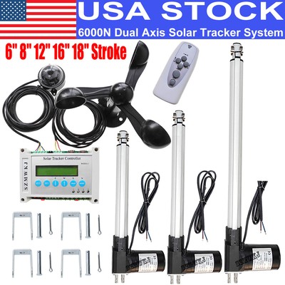 Dual Axis Solar Panel Tracker Controller W/6000N  Linear Actuator Anemometer Kit