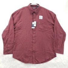 NEW Izod Shirt Mens L Red Cotton Flannel Wicking Long Sleeve Classic Button-Down