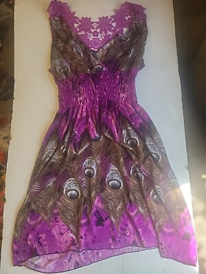 Ladies Juniors Dress Medium Purple Peacock Print