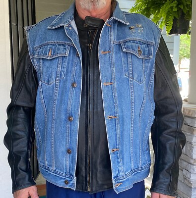 Harley Davidson Leather Biker Jacket and Denim Vest Men's Size