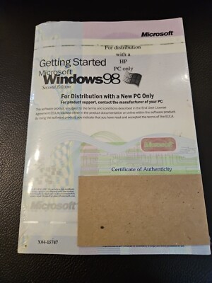 Microsoft Windows 98 User Guide Distribution PC No Disc Operating System Sealed
