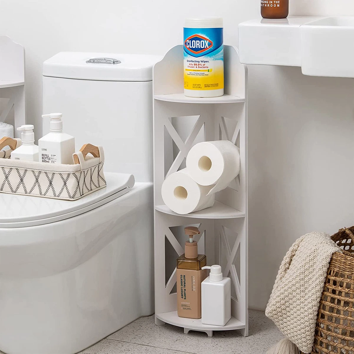 Delta Free Standing Toilet Paper Holder with Storage Shelf and