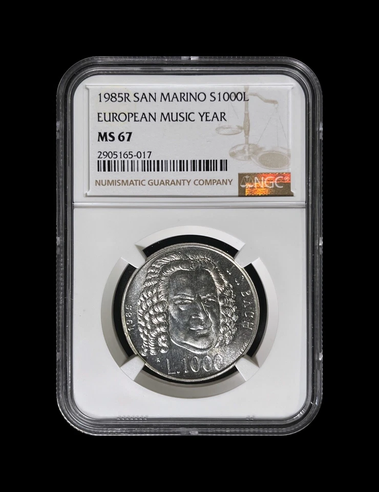 SAN MARINO. 1985, 1000 Lire, Silver - NGC MS67 - Top Pop 🥇 Music Year, Bach 17 - Image 2 of 4