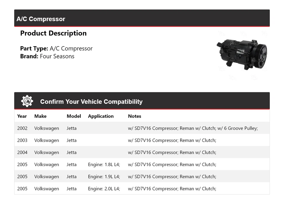 Compresor de aire acondicionado para Volkswagen Jetta 2002-2005 4 estaciones 2003 2004 Foto 2 de 4