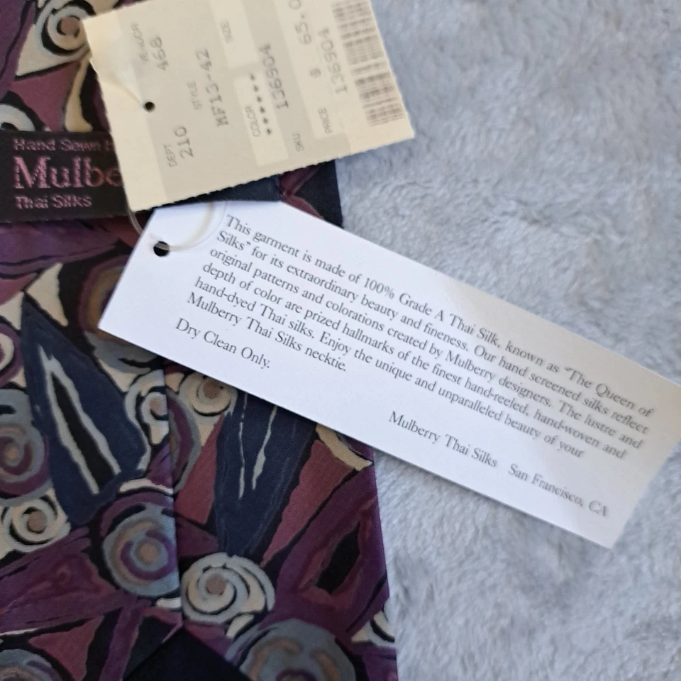 Vintage Mulberry Thai Mens Silk Tie 100% Hand Sewn Grade A Thai Silk Made In USA - Image 4 of 4