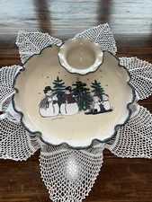 Home & Garden Party Stoneware Collection SNOWMAN 13" Chip and Dip Set USA