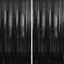 2 Pack 3.3 x 9.9 ft Black Foil Fringe Backdrop Curtain Streamer Backdrop Curt...