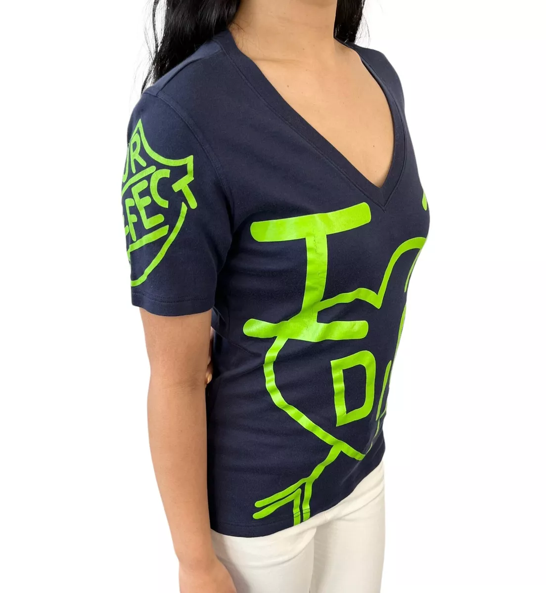 Christian Dior Vintage Logo Heart T-shirts Tops #38 Dark Blue Cotton RankAB