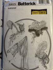 Butterick 3805 Historical Hats Bonnets 4 Styles Sz S-M-L Sewing Pattern COSTUME