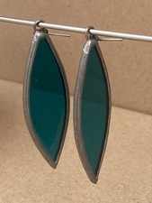 Vintage Stain Glass Earrings Turquoise - Blue Colour Leaf Shape Studs