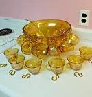 Vtg Indiana Grape Carnival Glass Iridescent  Punch Bowl Set w Hooks  + L:adle