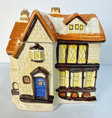 CIB H 35T076 Swiss Chalet Tudor-Style House Cookie Jar / Canister w/ Lid