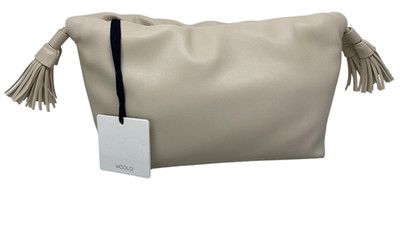 VICOLO Damentasche Handtasche Kupplung beige creme mit Tischdecken