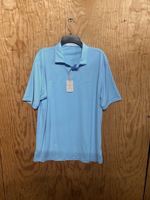 PETER MILLAR FEATHERWEIGHT STRIPE JERSEY POLO SEAPORT BLUE LARGE NWT $108