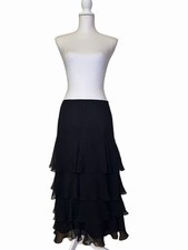 Lauren Ralph Lauren 100 Silk Vintage Ruffle Layered Black Maxi Skirt Sz 8P