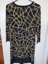 Michael Kors Black Chain Link Print Women's Dress Size S 3/4 Sleeve Knee Length