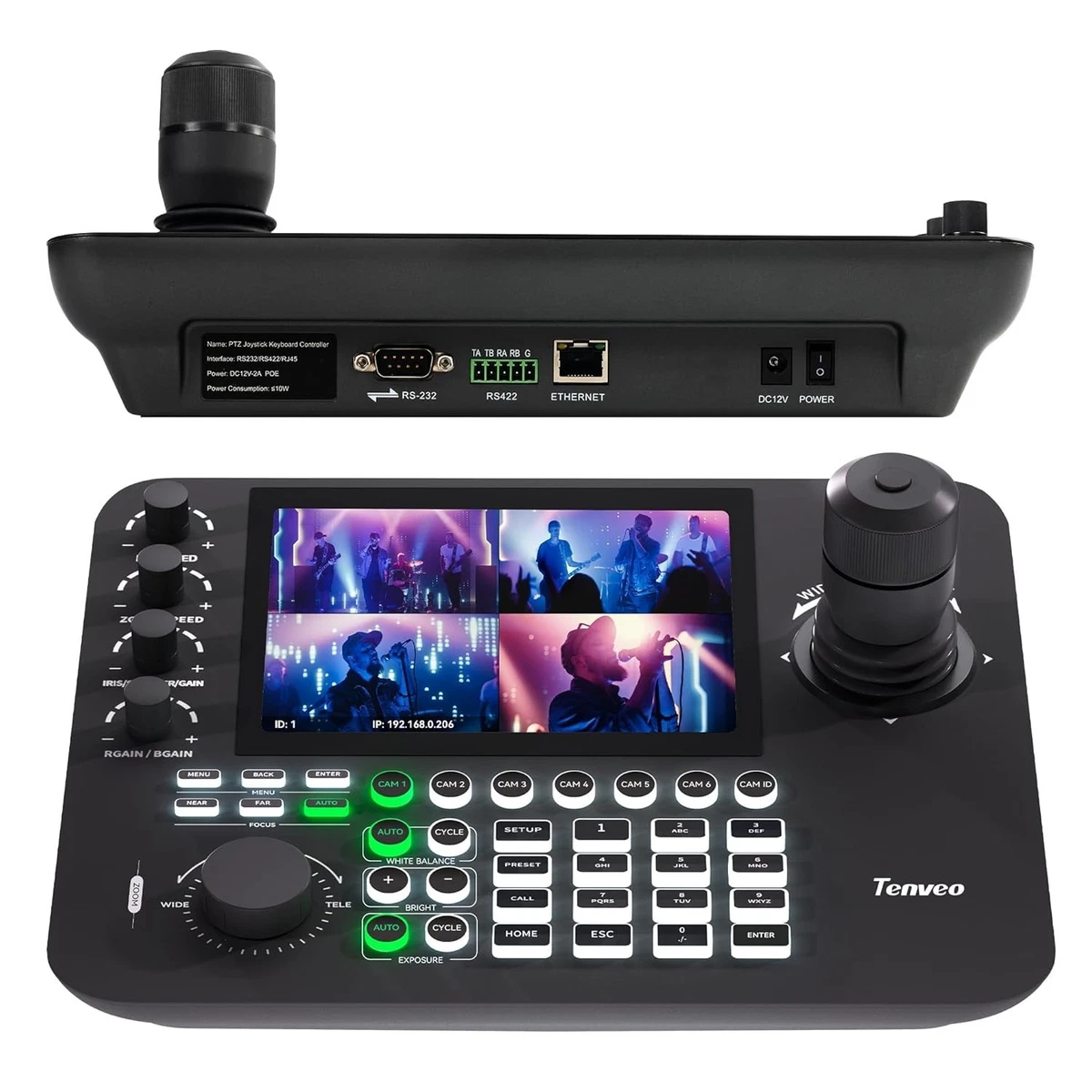 Prisual PTZ Camera Controller PoE 4D Joystick LCD Screen Setup, Elevate Your Church Live Streaming with VISCA is Fully Compatible and extensible, Pelco D/P RS232 RS485 NDI (TEM-JOY1