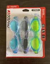 NIP Dolfino Swimming Goggles Youth 6+ UV Protection Latex Free 3 Pack Shark