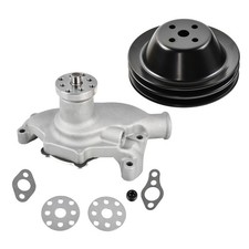 Swp Short Water Pump High Volume 2 Groove Black Pulley Kit For Chevy Sbc 350
