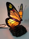 Vintage Tiffany Style Stained Glass Butterfly Themed Light - 9" Tall