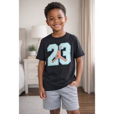 Jordan Shirt Boys Size Medium Black With Aqua & Orange Air Jordan  23 Game Time