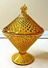 VTG.  Anchor Hocking Amber MISS AMERICA  Diamond Point Pedestal Candy Dish Lid
