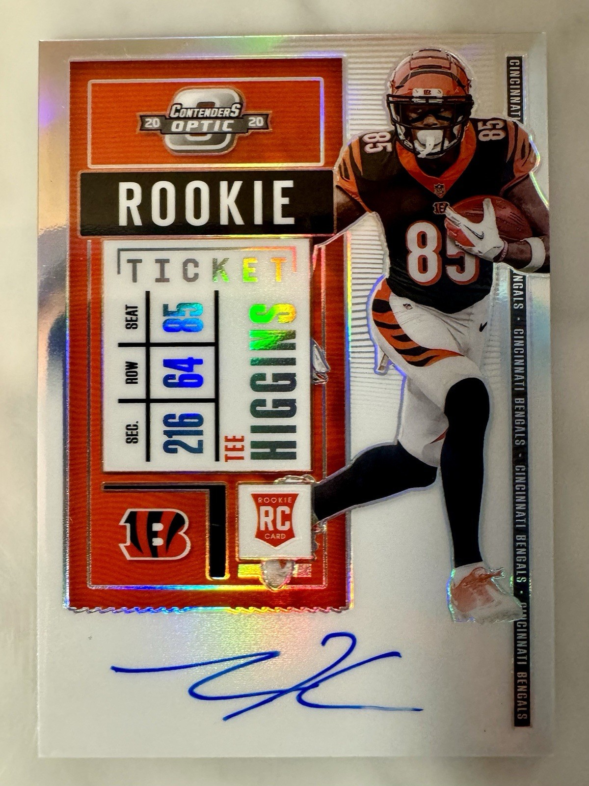 2020 Contenders Optic TEE HIGGINS Rookie Ticket Silver Prizm Holo RPS #113 Auto
